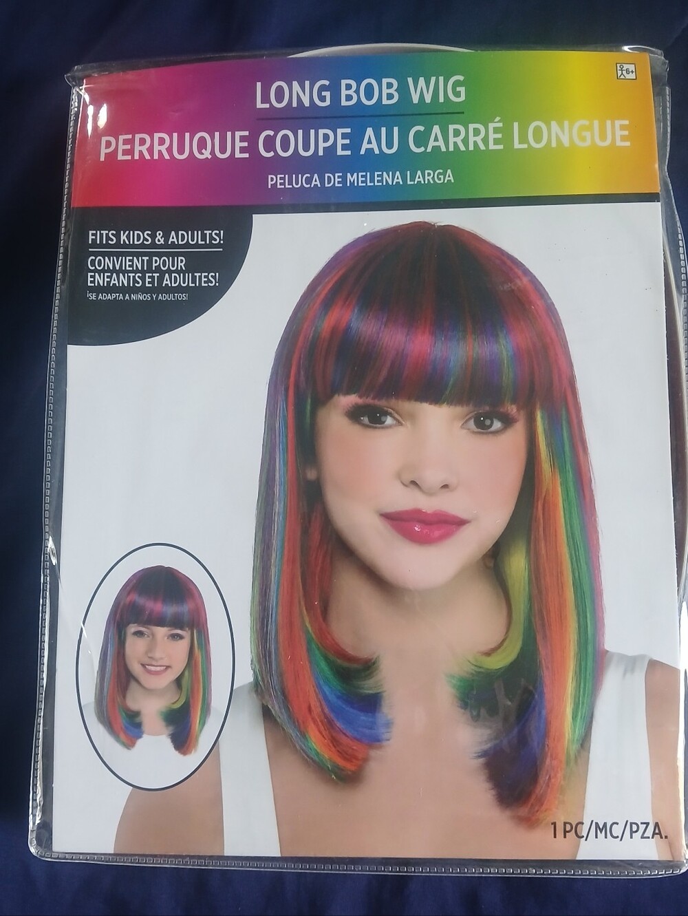Amscan Rainbow Long Bob Wig with Blunt Bangs